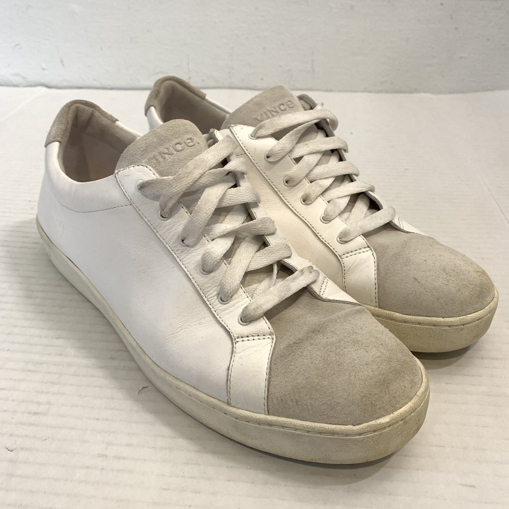 Vince Womens 9.5 Shoes Sneakers Janna White Leather Suede Toe Lace Up